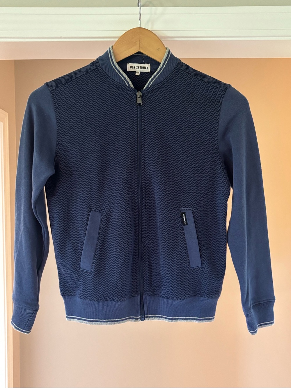 Ben Sherman Navy Zip-Up Knit Bomber Jacket
